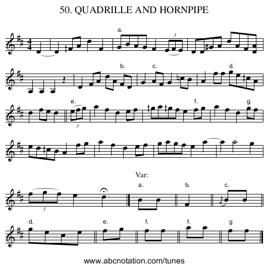50. QUADRILLE AND HORNPIPE - staff notation