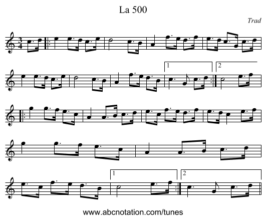 500, La - staff notation