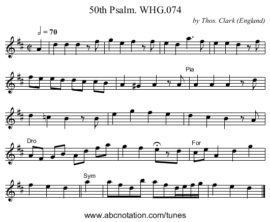 50th Psalm. WHG.074 - staff notation