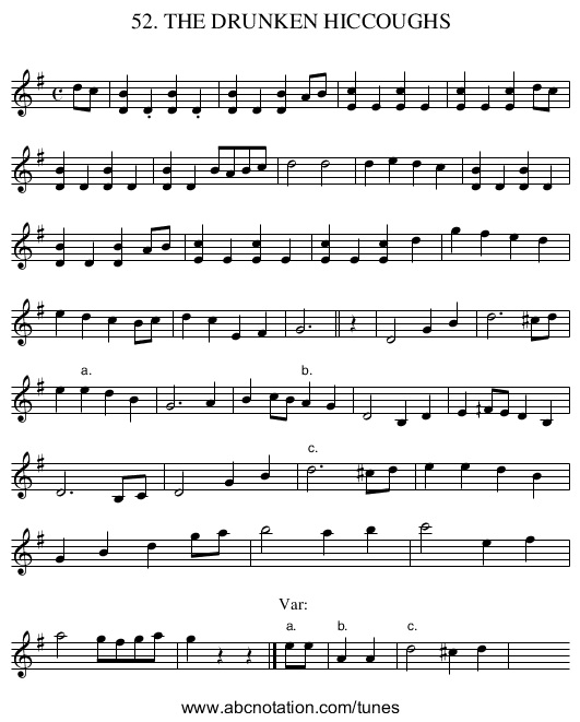 52. THE DRUNKEN HICCOUGHS - staff notation