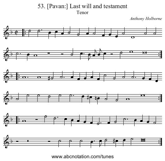 53. [Pavan:] Last will and testament - staff notation