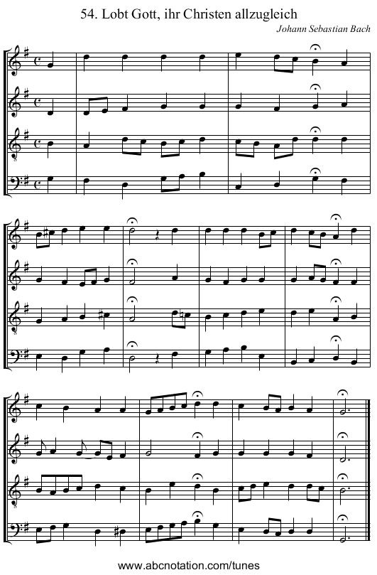 54. Lobt Gott, ihr Christen allzugleich - staff notation