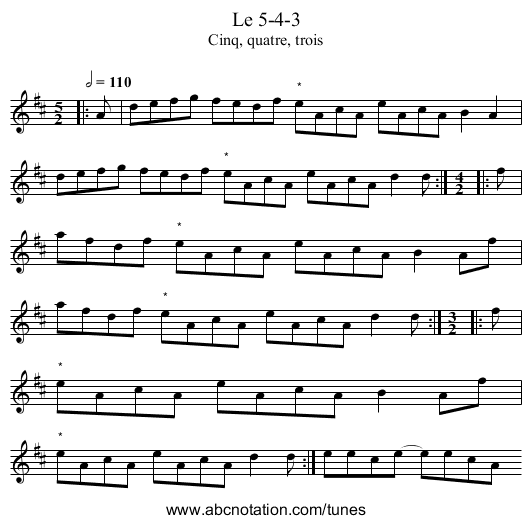 5-4-3, Le - staff notation