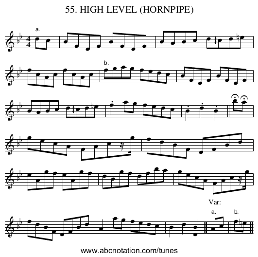 55. HIGH LEVEL (HORNPIPE) - staff notation