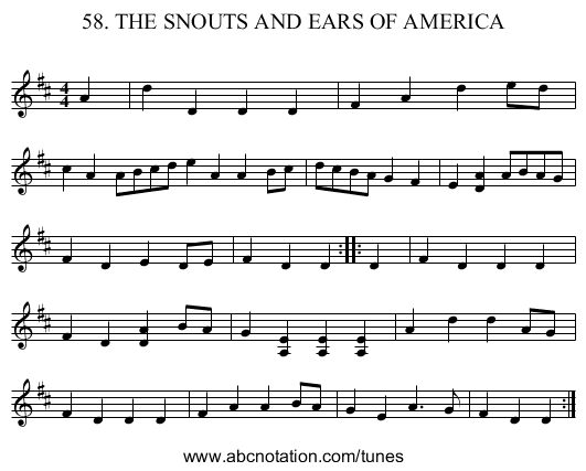 58. THE SNOUTS AND EARS OF AMERICA - staff notation