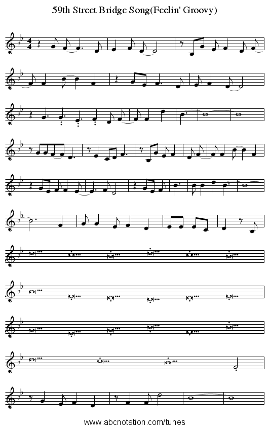 59th Street Bridge Song(Feelin' Groovy) - staff notation