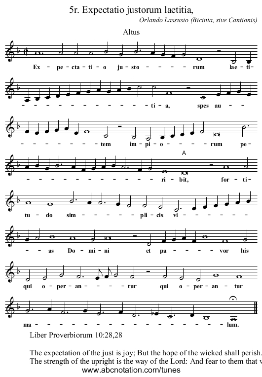 5r. Expectatio justorum laetitia, - staff notation