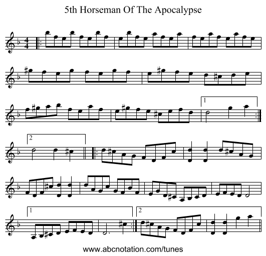 5th Horseman Of The Apocalypse - staff notation