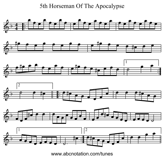 5th Horseman Of The Apocalypse - staff notation