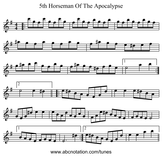5th Horseman Of The Apocalypse - staff notation