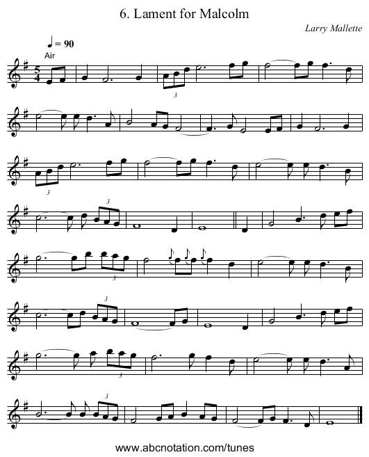 6. Lament for Malcolm - staff notation