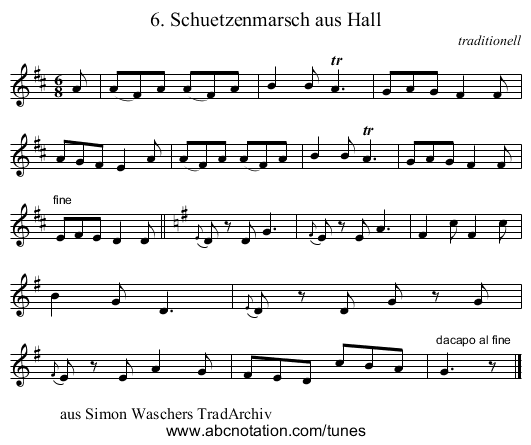 6. Schuetzenmarsch aus Hall - staff notation