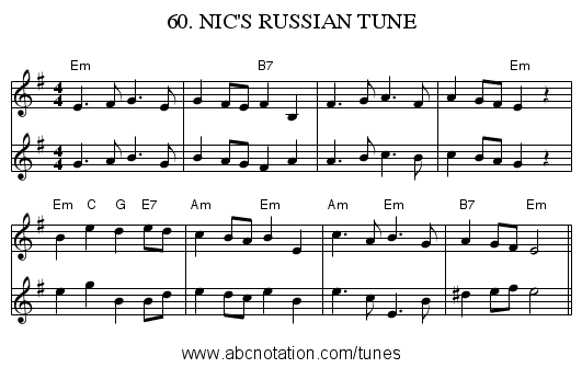 60. NIC'S RUSSIAN TUNE - staff notation