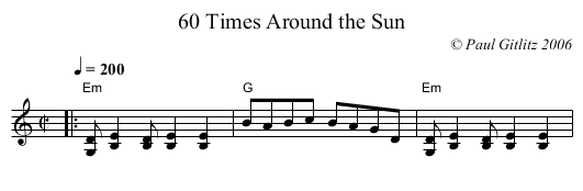 60 Times Around the Sun - staff notation