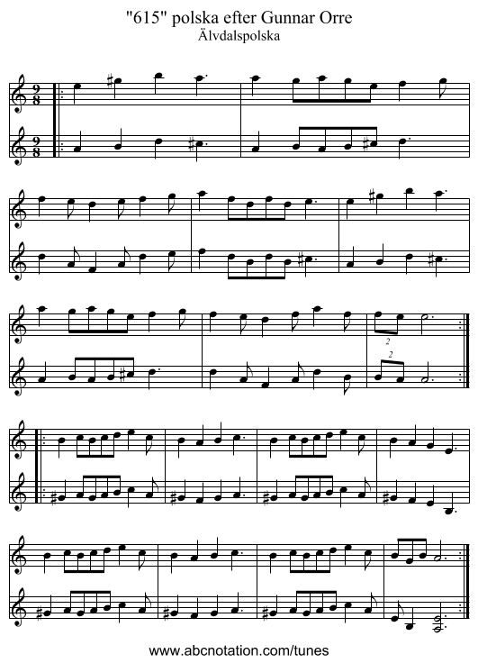 615 polska efter Gunnar Orre - staff notation