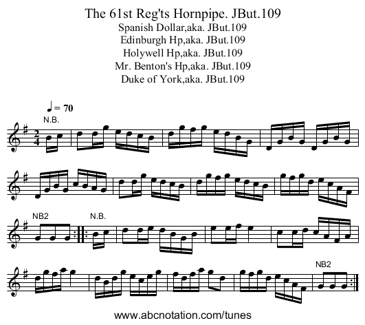 61st Reg'ts Hornpipe. JBut.109, The - staff notation