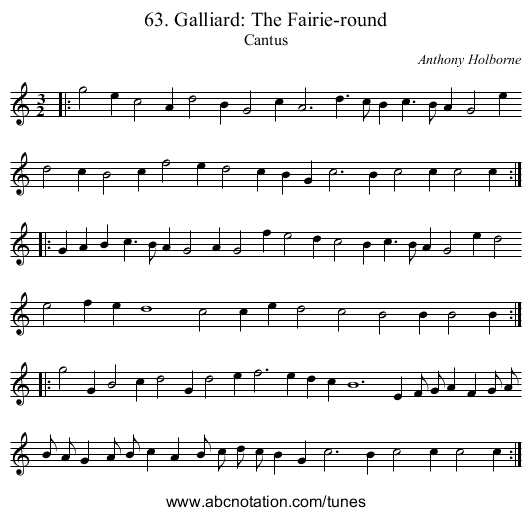 63. Galliard: The Fairie-round - staff notation