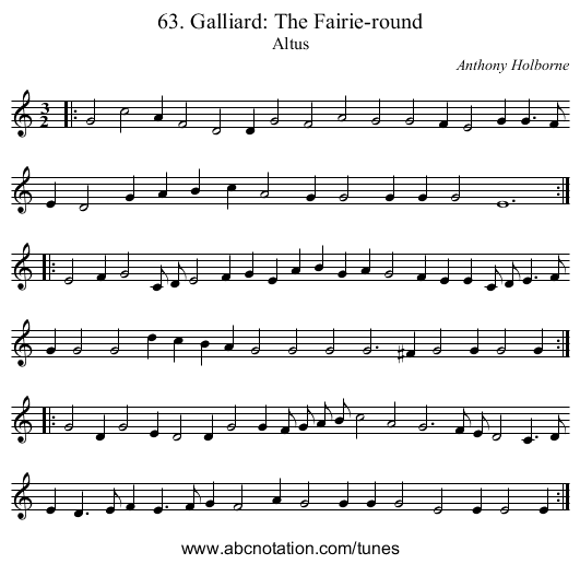 63. Galliard: The Fairie-round - staff notation