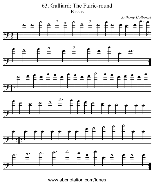 63. Galliard: The Fairie-round - staff notation