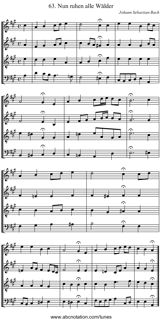 63. Nun ruhen alle W&auml;lder - staff notation