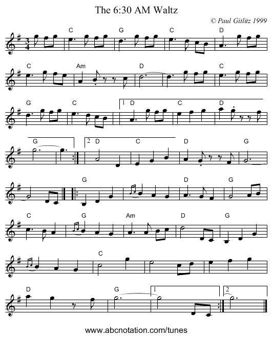 6:30 AM Waltz, The - staff notation