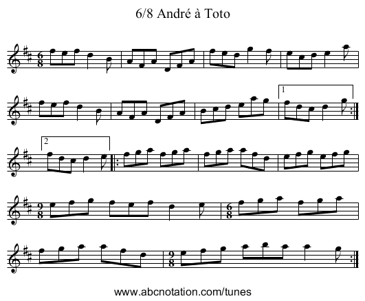 6/8 Andr&eacute; &agrave; Toto - staff notation