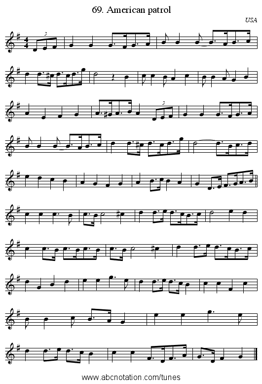 69. American patrol - staff notation