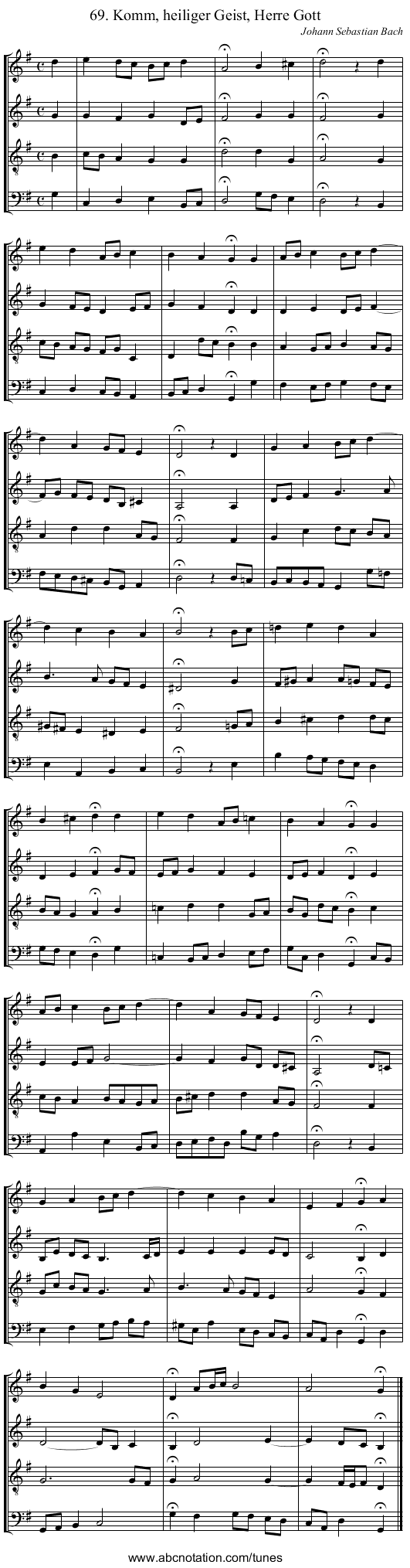 69. Komm, heiliger Geist, Herre Gott - staff notation