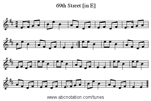 69th Street [in E] - staff notation