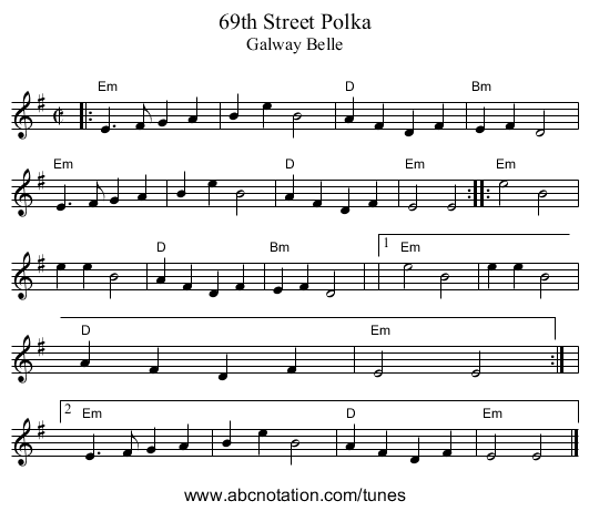 69th Street Polka - staff notation