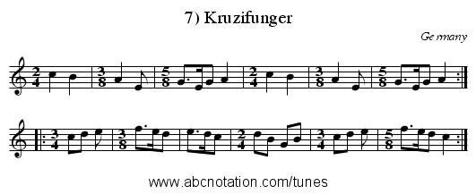 7) Kruzifunger - staff notation