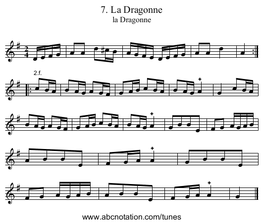 7. La Dragonne - staff notation