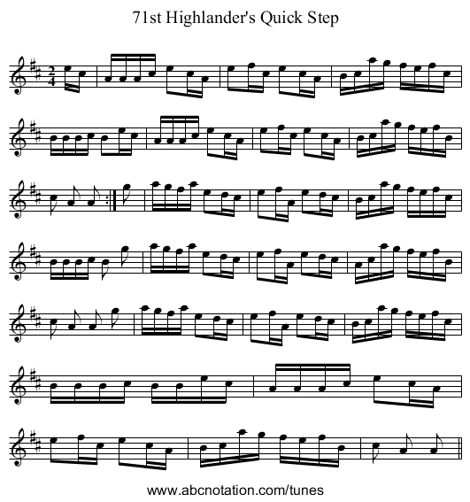 71st Highlander's Quick Step - staff notation