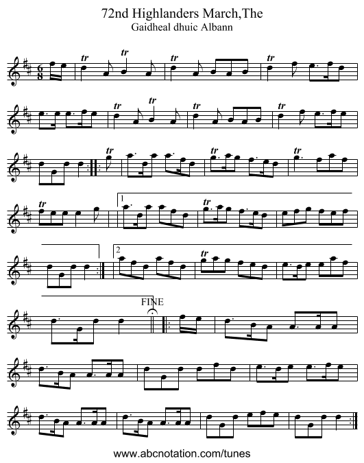 72nd Highlanders March,The - staff notation