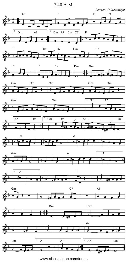 7:40 A.M. - staff notation