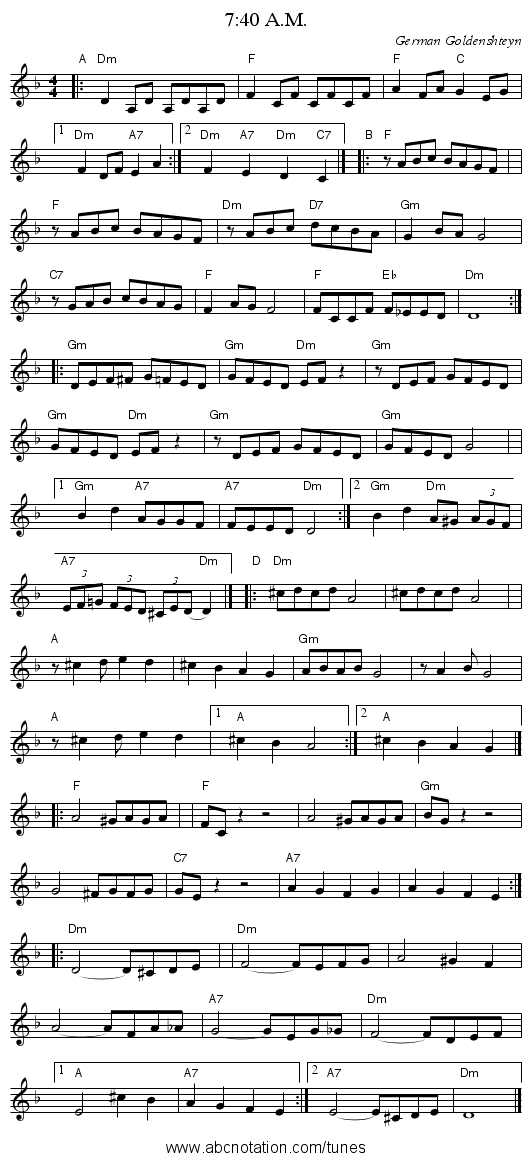7:40 A.M. - staff notation