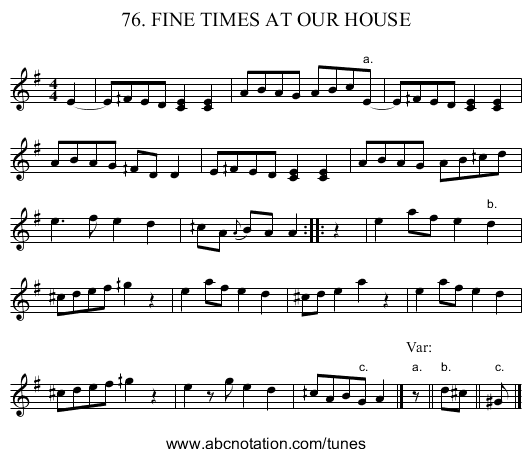 76. FINE TIMES AT OUR HOUSE - staff notation