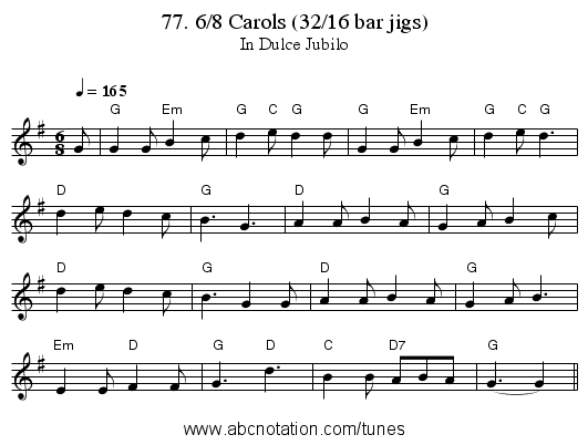 77. 6/8 Carols (32/16 bar jigs) - staff notation