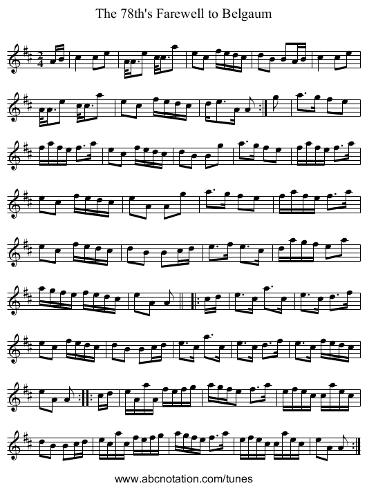 78th's Farewell to Belgaum, The - staff notation