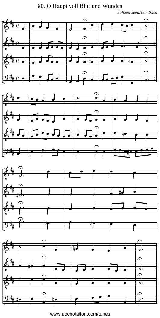 80. O Haupt voll Blut und Wunden - staff notation