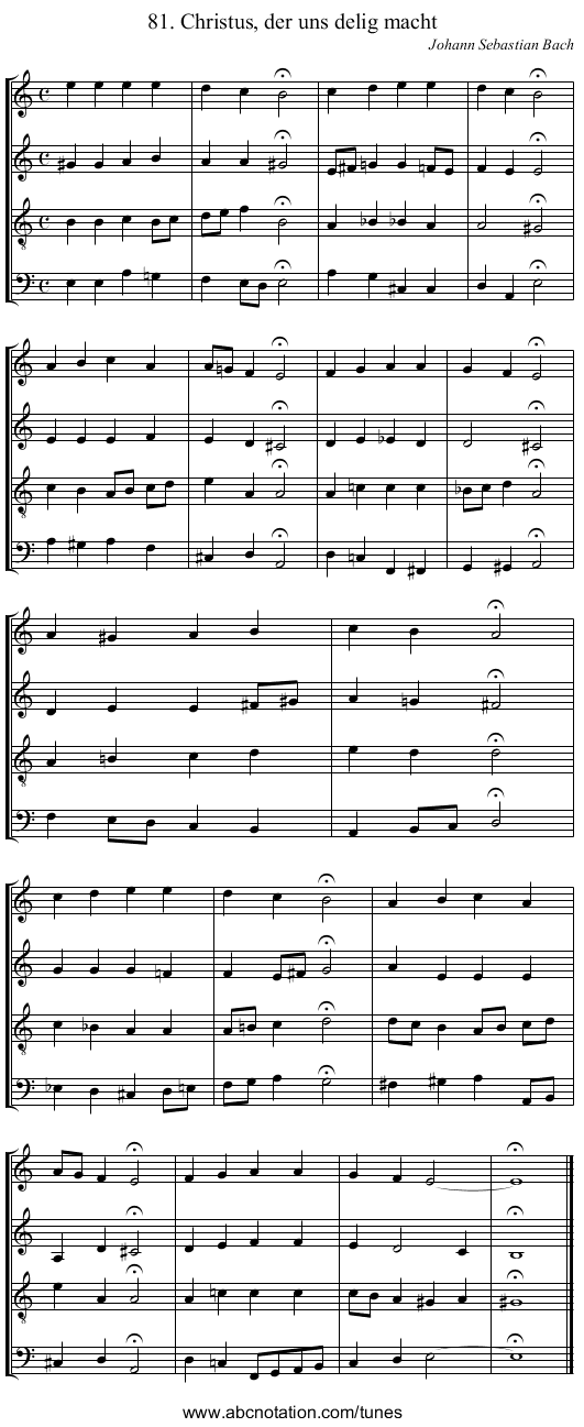81. Christus, der uns delig macht - staff notation