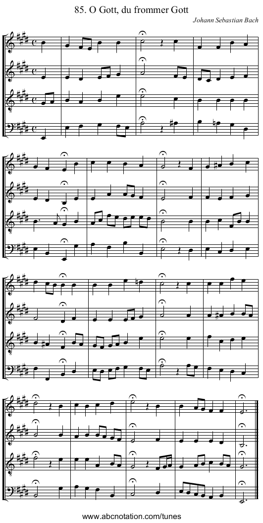 85. O Gott, du frommer Gott - staff notation