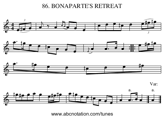 86. BONAPARTE'S RETREAT - staff notation