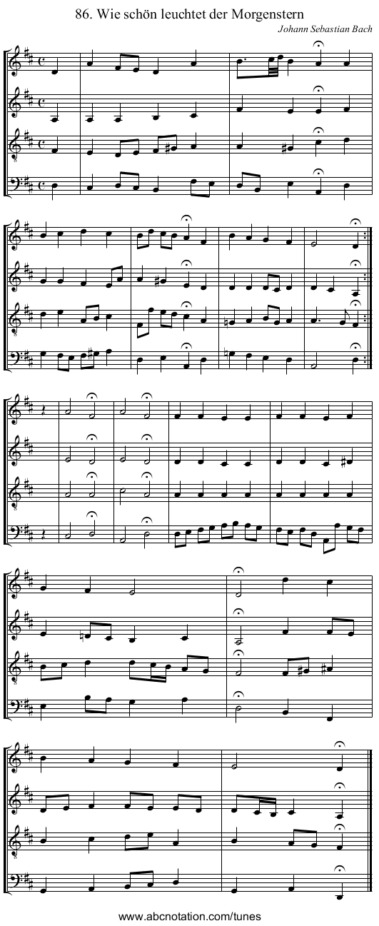 86. Wie sch&ouml;n leuchtet der Morgenstern - staff notation