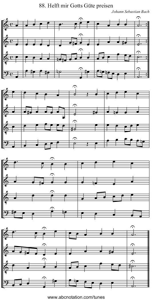88. Helft mir Gotts Güte preisen - staff notation