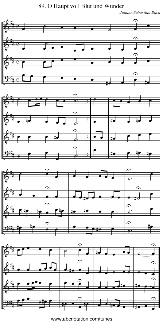 89. O Haupt voll Blut und Wunden - staff notation