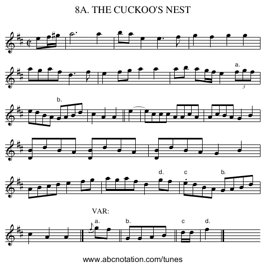 8A. THE CUCKOO'S NEST - staff notation