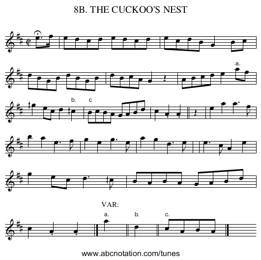 8B. THE CUCKOO'S NEST - staff notation