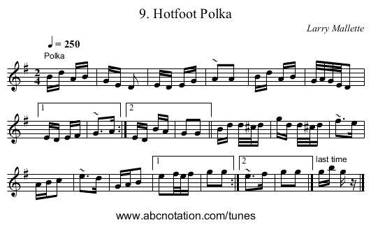 9. Hotfoot Polka - staff notation