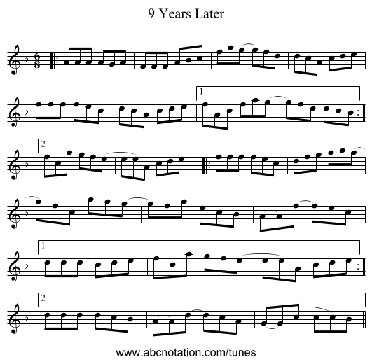 9 Years Later - staff notation